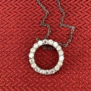 Silver Crystal Circle Pendant Necklace - White